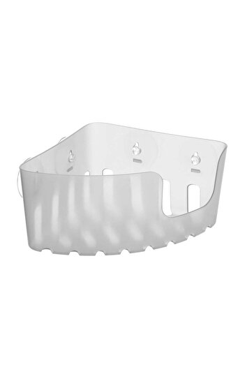 Romtatay Plastic Bathroom Shelf Glace S 42032, corner mounting, suction cups, transparent finish, one shelf,