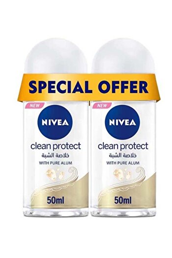 NIVEA Clean Protect With Pure Alum Antiperspirant For Women Roll On Pack of 2 50ml