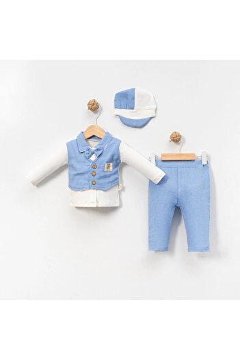 shopwave 6-9-12-18 Months Vest Detailed Cap Sleeved Long Sleeve Seasonal 3-Piece Men's Set