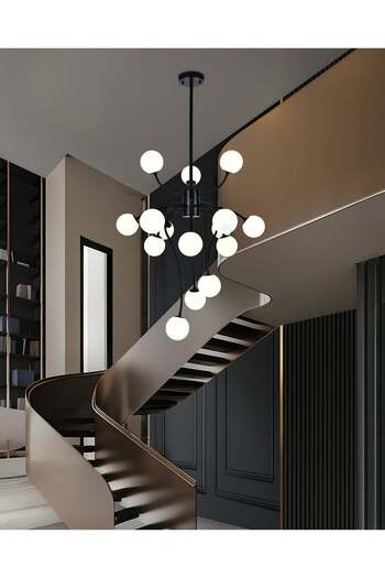 RFAN Chandelier, Model E007/15, With Lampshades, 15 X G9, Black