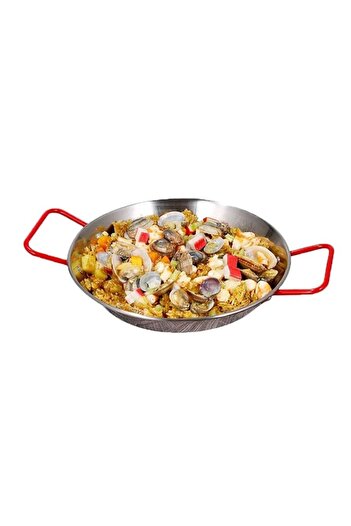 OEM Paella Pan, Stainless Steel, Heat-Resistant Handles, Non-Stick, 28 cm, Red/Silver