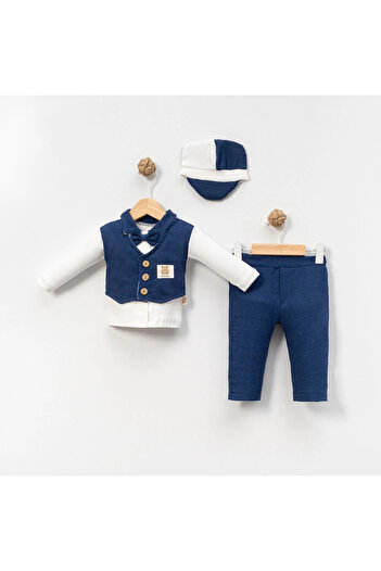 shopwave 6-9-12-18 Months Vest Detailed Cap Sleeved Long Sleeve Seasonal 3-Piece Men's Set
