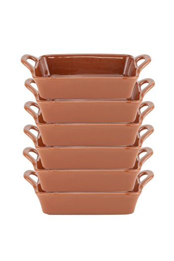 Culinaro Set of 6 rectangular ceramic baking trays, traditional style, 20.3x12xh6cm, brown