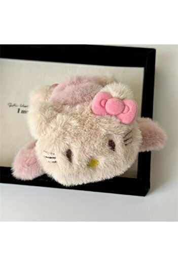 Miniso pink HelloKitty 1pc Hello Elegant Kitty Velour Butterfly Shaped Hair Claw with Bow Detail Middle Siz