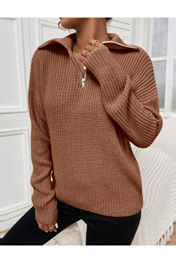 SHEIN zipper sweater, brown