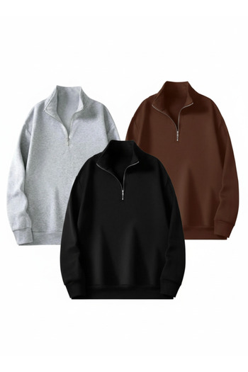 AFROGİYİM Unisex 3-Pack Stand Collar Zippered 2-String Sweatshirt