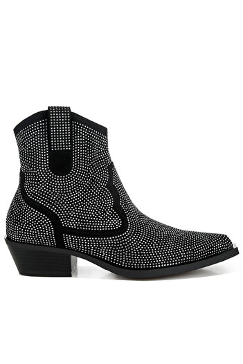 london Rag Women Rhinestones Embellished Cowboy Boots in Black