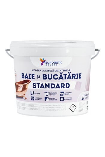 Eurobeta Colors Washable Paint for Bathroom and Kitchen, White, Mold Resistant, High Humidity Areas, 5L