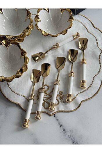 ROY KING Antique Gold Ice Cream Spoon Set of 6