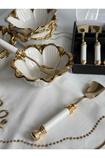 ROY KING Antique Gold Ice Cream Spoon Set of 6