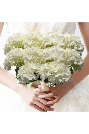 Emoda home Trove ALAYRA 8PCS White Artificial Hydrangea Flowers – Long Stem 27.5" Faux Silk Bouquet
