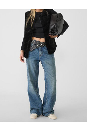 Stradivarius fur vest, black