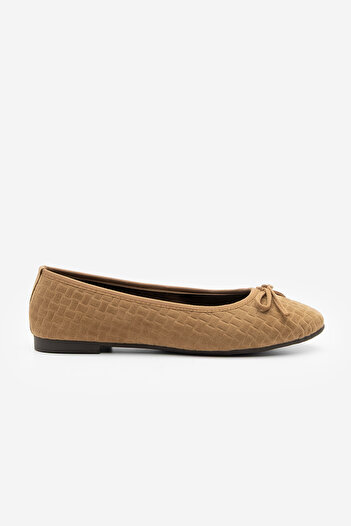 Marjin Women's Bow Detailed Casual Ballet Flats Monit Tan Suede