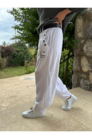 Punta Otantik Ls2203 Italian Belted Velvet Trousers White