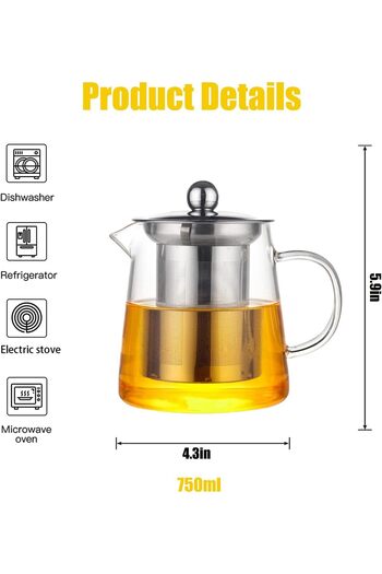 TAPIT Glass Tea Pot, Borosilicate Glass Tea Kettle for Loose Leaf Tea, Transparent Teapot with Stain
