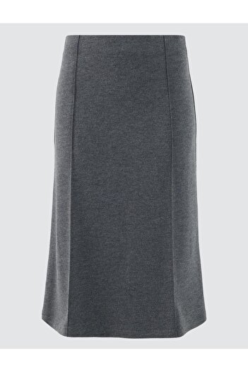 Jimmy Key Anthracite Melange High Waist Straight Cut Midi Knitted Skirt
