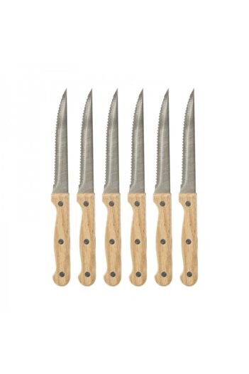 FİVE Set of 6 steak knives, Wooden Steak, 21 cm