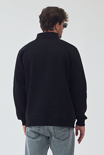 By Caspita Fashion Lenithra Basic Oversize Black Unisex Half Zipper High Neck Sweatshirt