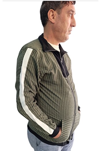 couis Men's Linen Stand-Up Collar Zippered Kangaroo Pocket Jacket