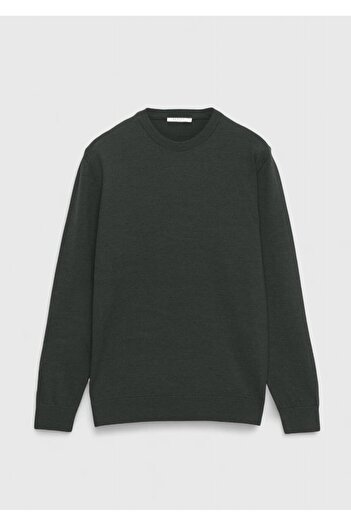 Ramsey Green Crew Neck Plain Knit Wool Blend Sweater