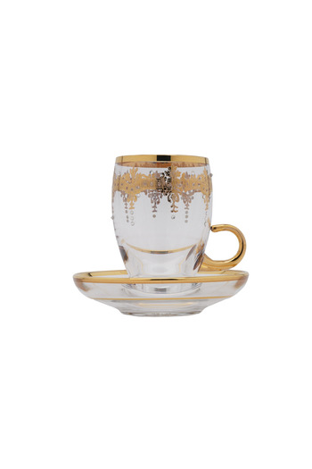 SQUALO Turkish tea cup set - 6 pieces with golden engravings and saucers