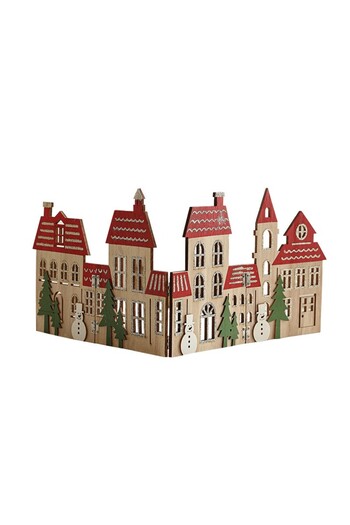 Flippy Christmas Tree Fence, Flippy, Foldable Wooden, 57 x 20 cm, Natural Brown Red