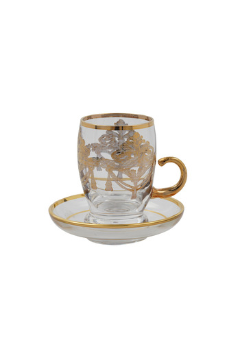SQUALO Turkish tea cup set - 6 pieces with golden engravings and saucers