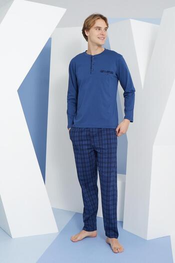 KLY Men's 100% Cotton 4 Season Fabric Plaid Long Sleeve Pajama Set