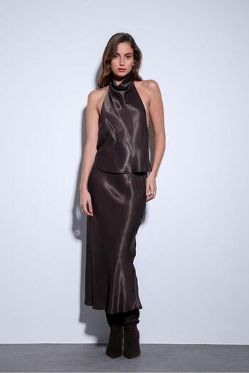 Antioch Coffee Satin Halter Women's Top
