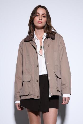 Antioch Beige Contrast Collar Women's Jacket