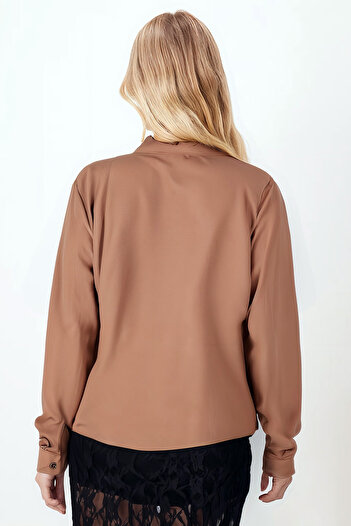 armonika Women's Light Brown Long Sleeve Plain Shirt Arm-18Y001176