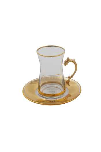 SQUALO Turkish tea cup set - 6 pieces with golden engravings and saucers