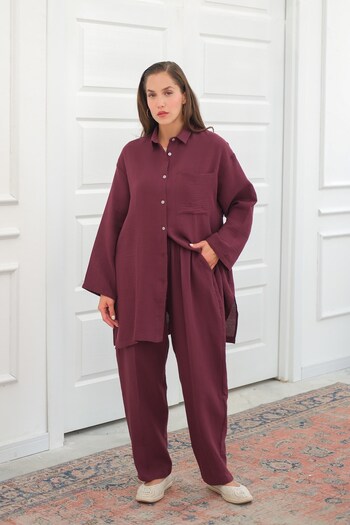 QANU Muslin Trouser Suit Burgundy