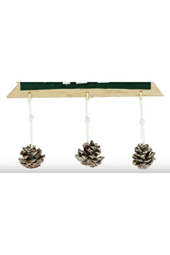 Flippy Christmas Decoration in Wood 'Flippy', Xmas Design, Hanging Cones with Heart, 25x9 cm, Green/Silver