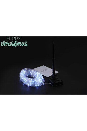 Flippy Instalatie Craciun tip furtun 32m, 300 LED, 8 programe, Solara, Alb Rece, Cupru