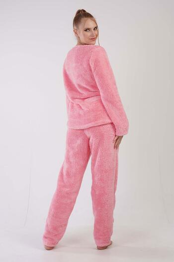 VİENETTA Kadın Pembe Renk Welsoft Kumaş Bisiklet Yaka Uzun Kollu Pijama Takımı C8T5N0603