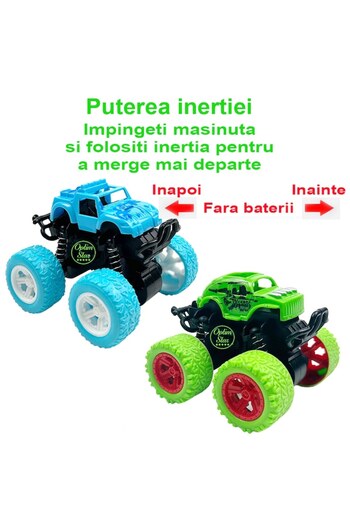 OptimStar Toy Cars, Inertia Driven, 360-Degree Rotation, 4x4 Off-Road, Shock Absorbers, Set of 2, Green, Blue,