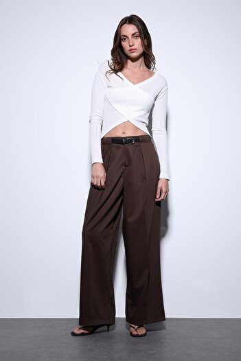 Antioch Brown Pleated Wide Women's Trousers