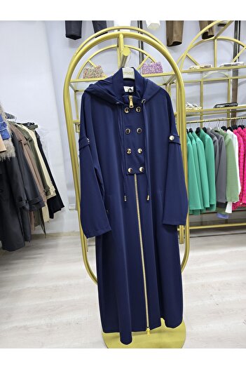 Omka Moda Premium Kadın Kapüşonlu Metal Düğmeli Kap
