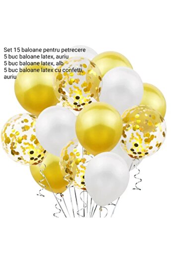 Flippy Set 15 balloons for party, Flippy, white/gold, 30 cm