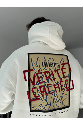 BYBASICMAN White Verite Embroidered Hooded Sweatshirt Tw-7082
