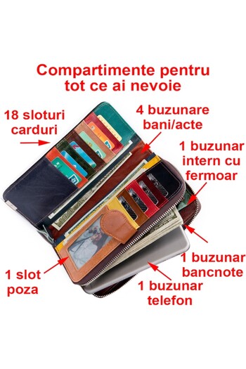 OptimStar Women's wallet, leather, multicolor squares, compartments for phone, money, cards, 20x11.5x3
