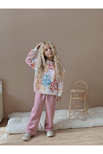 Jolly Kids Girl's Floral Detailed Sweatshirt Winter Set