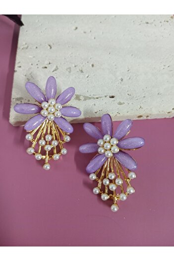 mos&more Lightweight Women's Earrings with Purple Flower Pearls