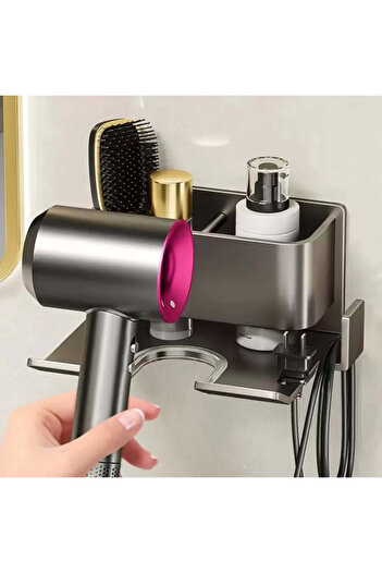 Alista Home Hair Dryer Holder and Bathroom Accessories, Metallic, Gray