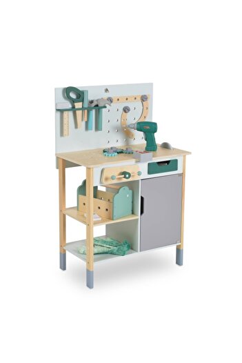 Moni Toys Wooden Workbench for Children 3–6 Years Old – Educational Set with Tools, Gears, and D