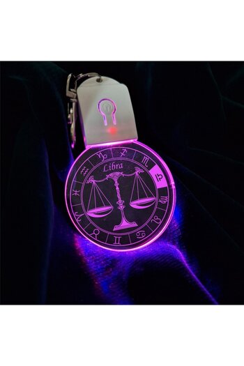T&M Personalizare Keychain with LED Acrylic - Zodiac Libra Round - Horoscope with Battery, Multicolor