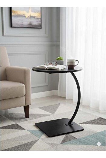 Generic Small Side Service Table in C Shape – Coffee Table Next to Sofa or Bed for Living Room and Bedroom