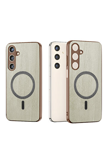 Wtech Samsung Galaxy A17 5G 2025 Wood Texture Strong Magnetic Case Magsafe Hard PC Rear Case Cover