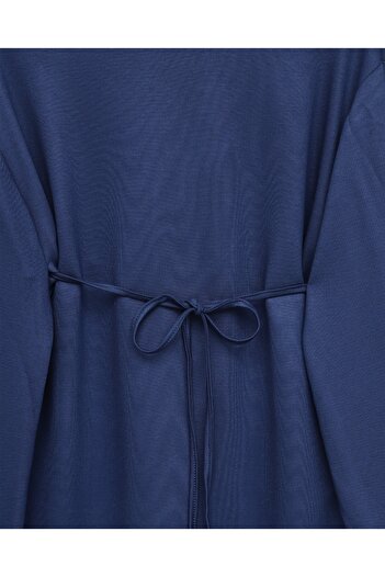 Modamorfo Round Neck Tie-Waist Combed Cotton Tunic - Navy